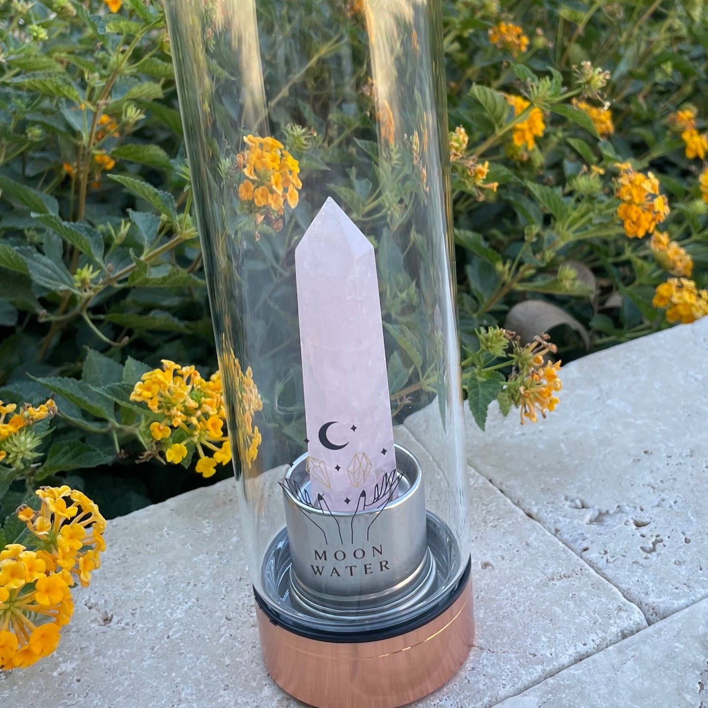 limited Time OFFER Rose Quartz Rose Gold and Stainless Steel Water Bottle
