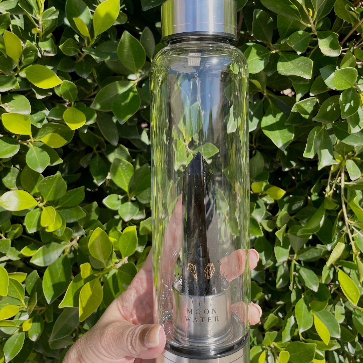 Black Obsidian Stainless Steel Or Rose Gold Wand Moon Water Bottle