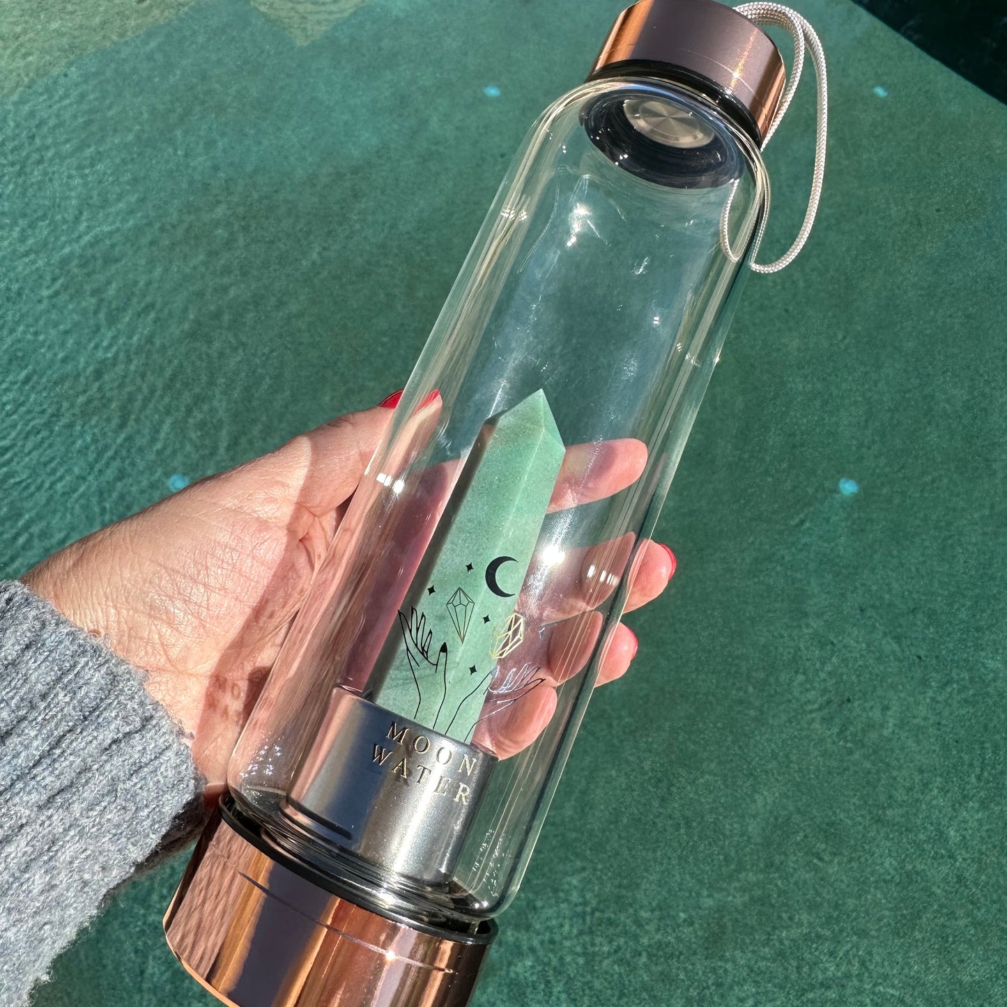 Rose Gold or Silver Green Aventurine Crysal Wand Bottle