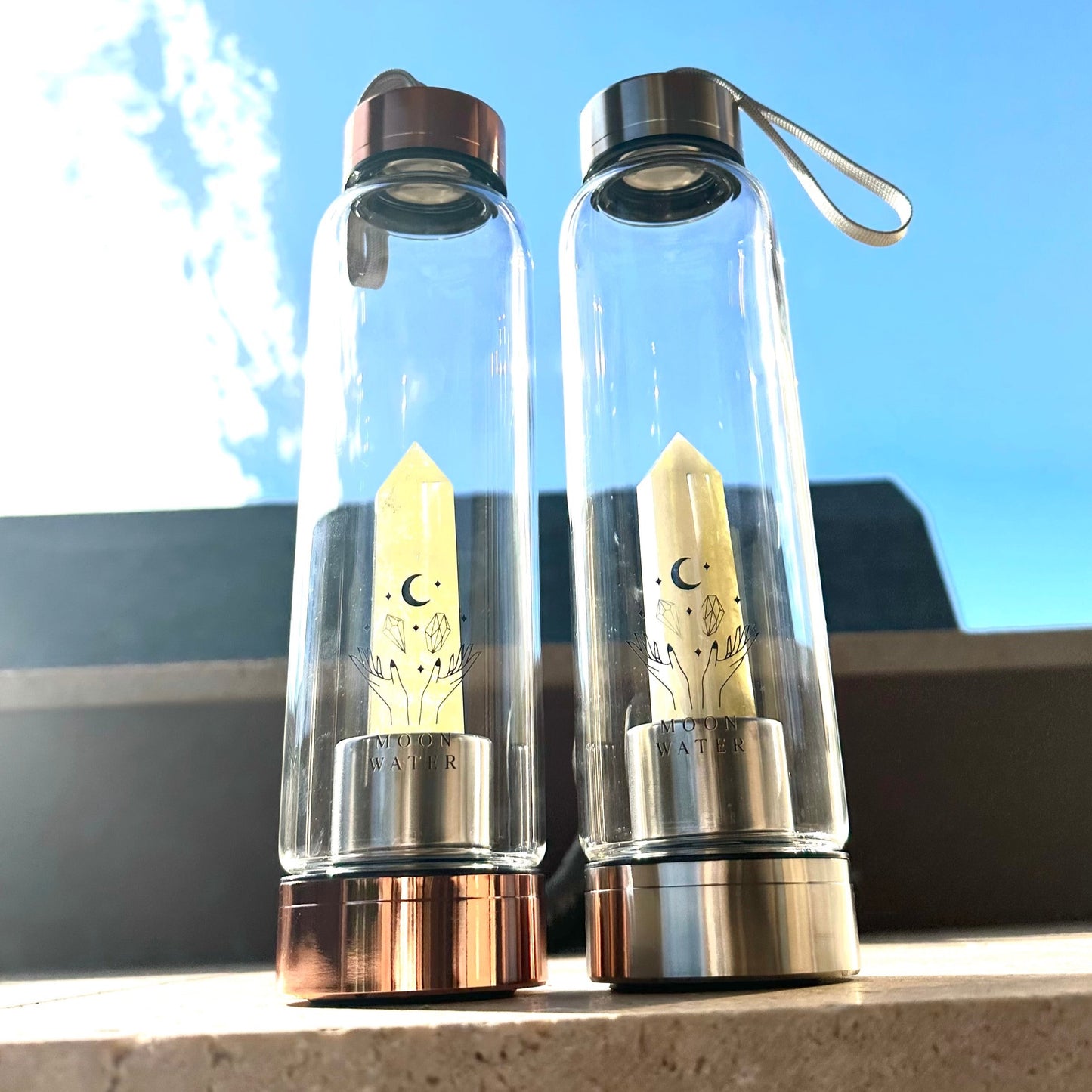Rose Gold or Stainless Steel Citrine Wand Water Bottle