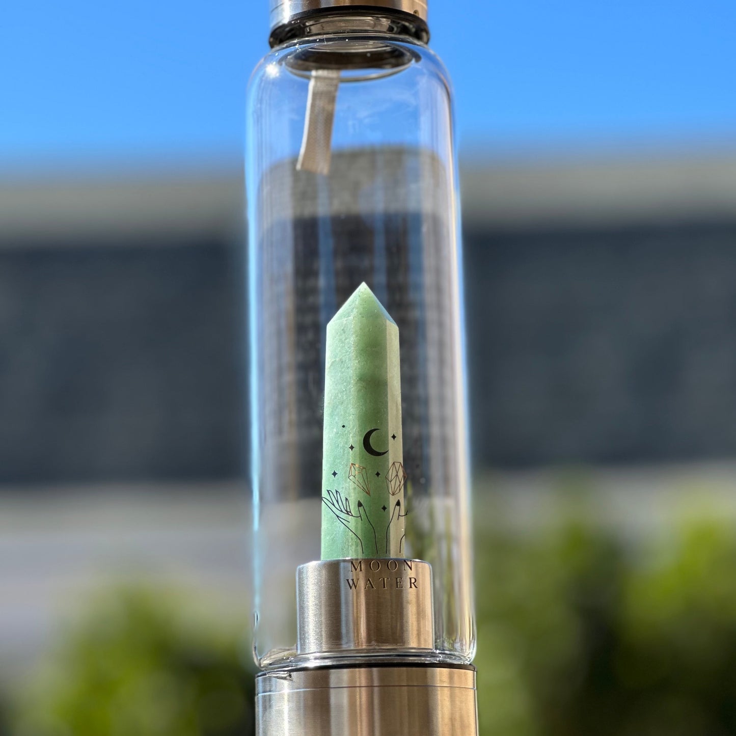 Rose Gold or Silver Green Aventurine Crysal Wand Bottle