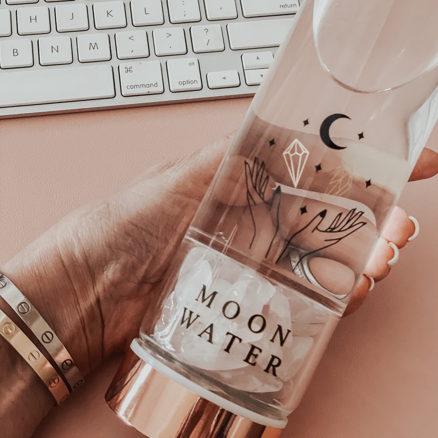 Rose Gold Stainless steel Crystal Moon Water Bottle